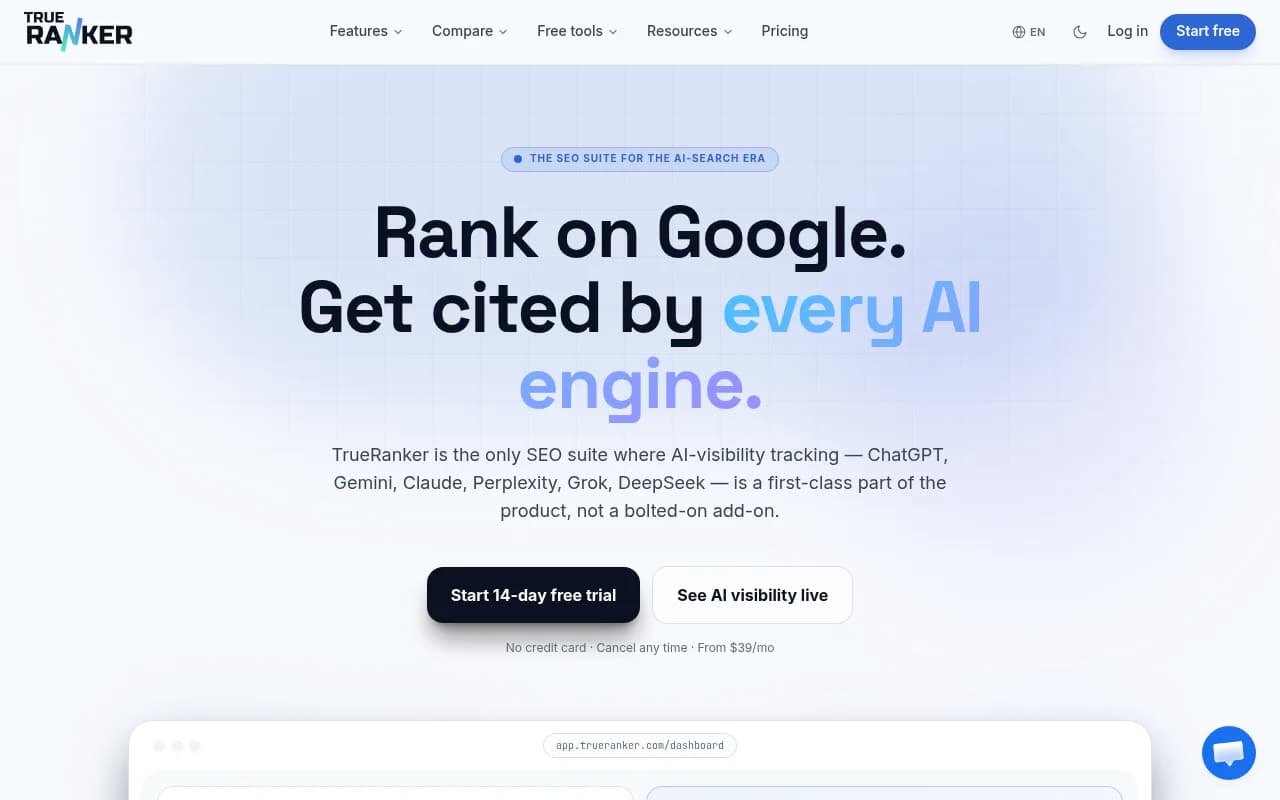 Screenshot of TrueRanker website