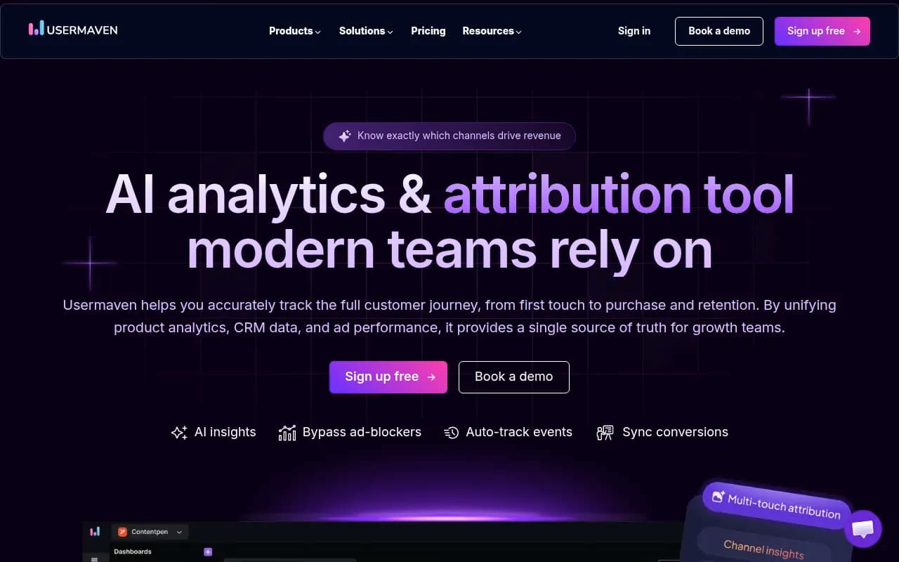 Screenshot of Usermaven website
