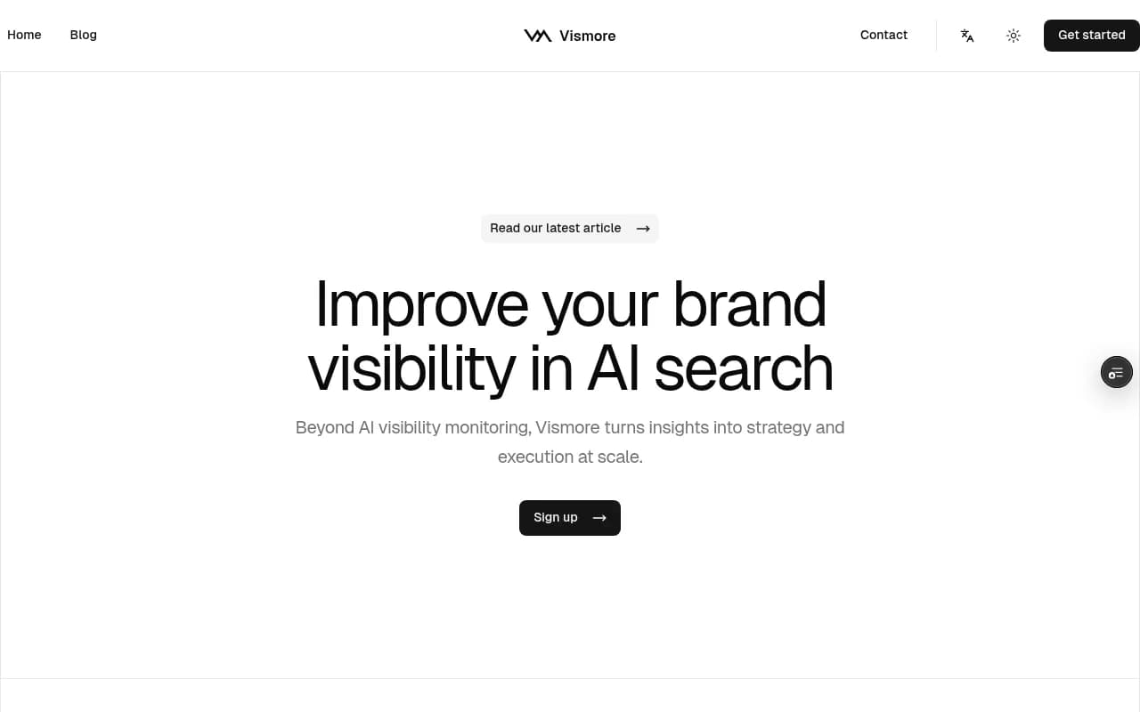 Screenshot of Vismore website