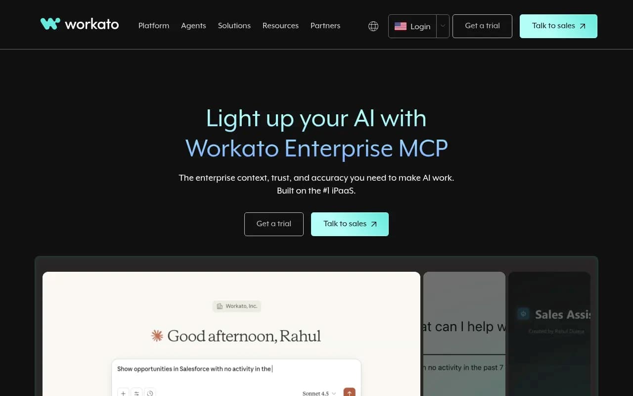 Screenshot of Workato website