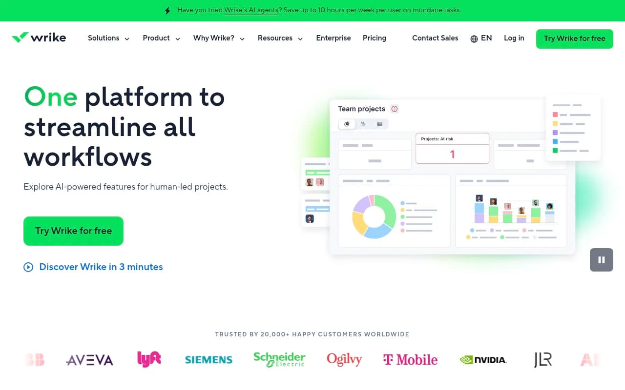 Screenshot of Wrike website