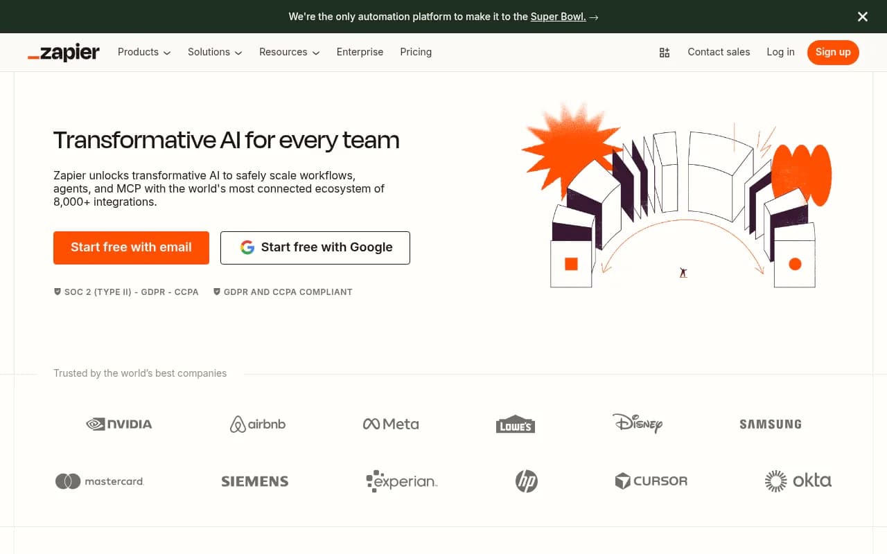 Screenshot of Zapier website